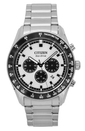 Citizen Eco-Drive Chronograph Stainless Steel White Dial CA4674-58A 100M Men's Watch