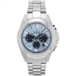 Citizen Sport Luxury Chronograph Stainless Steel Light Blue Dial Eco-Drive CA4680-55L 100M Men's Watch