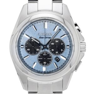 Citizen Sport Luxury Chronograph Stainless Steel Light Blue Dial Eco-Drive CA4680-55L 100M Men's Watch