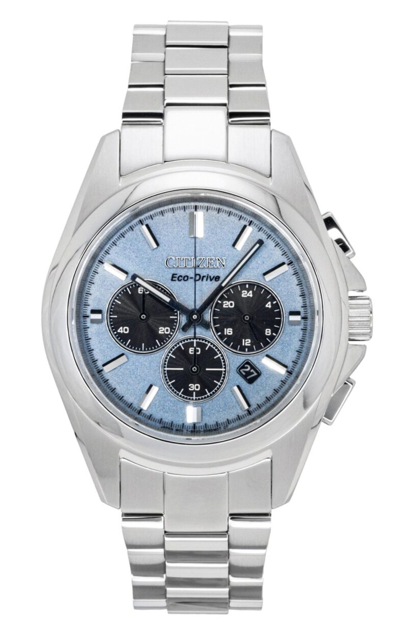 Citizen Sport Luxury Chronograph Stainless Steel Light Blue Dial Eco-Drive CA4680-55L 100M Men's Watch