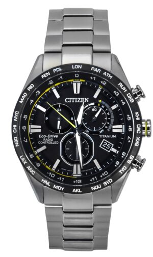 Citizen Radio Controlled Chronograph Super Titanium Black Dial Eco-Drive CB5947-80E 100M Men's Watch