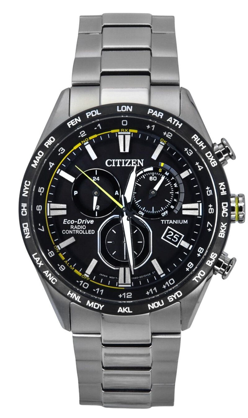 Citizen Radio Controlled Chronograph Super Titanium Black Dial Eco-Drive CB5947-80E 100M Men's Watch