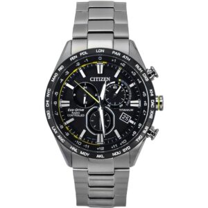 Citizen Radio Controlled Chronograph Super Titanium Black Dial Eco-Drive CB5947-80E 100M Men's Watch