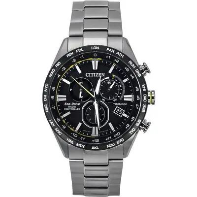 Citizen Radio Controlled Chronograph Super Titanium Black Dial Eco-Drive CB5947-80E 100M Men's Watch