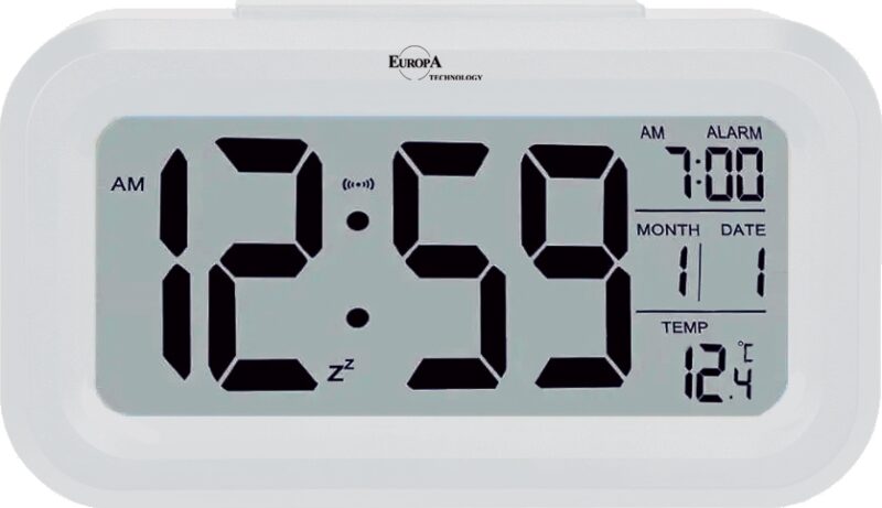 ELITE Sveglia digitale con luce LED automatica (sensore crepuscolare) - BIANCO - Digital alarm clock with automatic LED light (twilight sensor) - WHITE (DV201_W) Unisex WATCHES