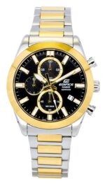 Casio Edifice Analog Chronograph Two Tone Stainless Steel Black Dial Quartz EFB-710SG-1AV 100M Men's Watch