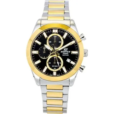 Casio Edifice Analog Chronograph Two Tone Stainless Steel Black Dial Quartz EFB-710SG-1AV 100M Men's Watch