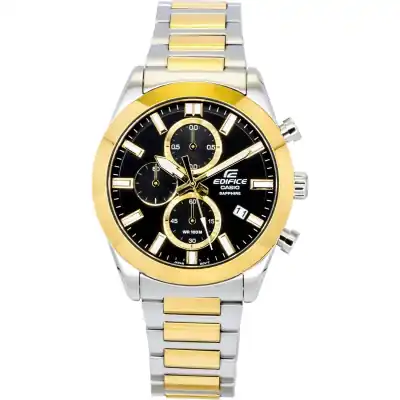 Casio Edifice Analog Chronograph Two Tone Stainless Steel Black Dial Quartz EFB-710SG-1AV 100M Men's Watch