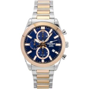 Casio Edifice Analog Chronograph Two Tone Stainless Steel Blue Dial Quartz EFB-710SG-2AV 100M Men's Watch