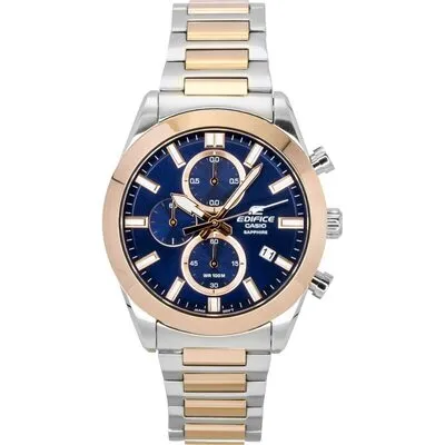 Casio Edifice Analog Chronograph Two Tone Stainless Steel Blue Dial Quartz EFB-710SG-2AV 100M Men's Watch