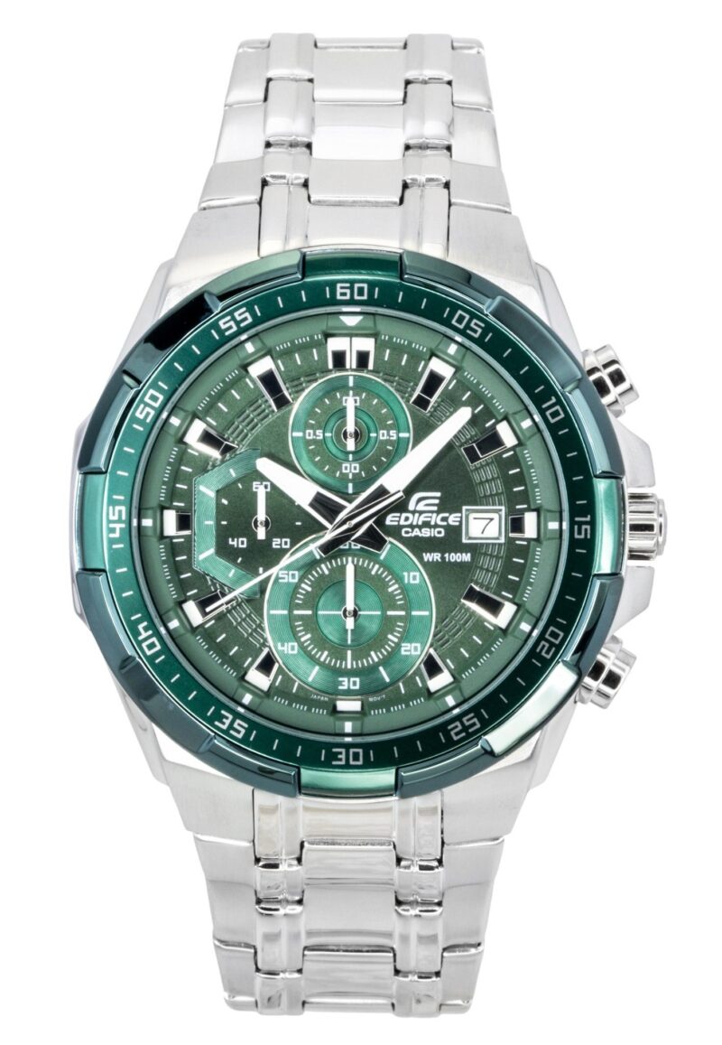 Casio Edifice Analog Standard Chronograph Stainless Steel Green Dial Quartz EFR-539DE-3AV 100M Men's Watch