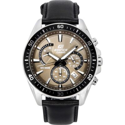 Casio Edifice Analog Standard Chronograph Leather Strap Light Brown Dial Quartz EFR-552L-5A 100M Men's Watch