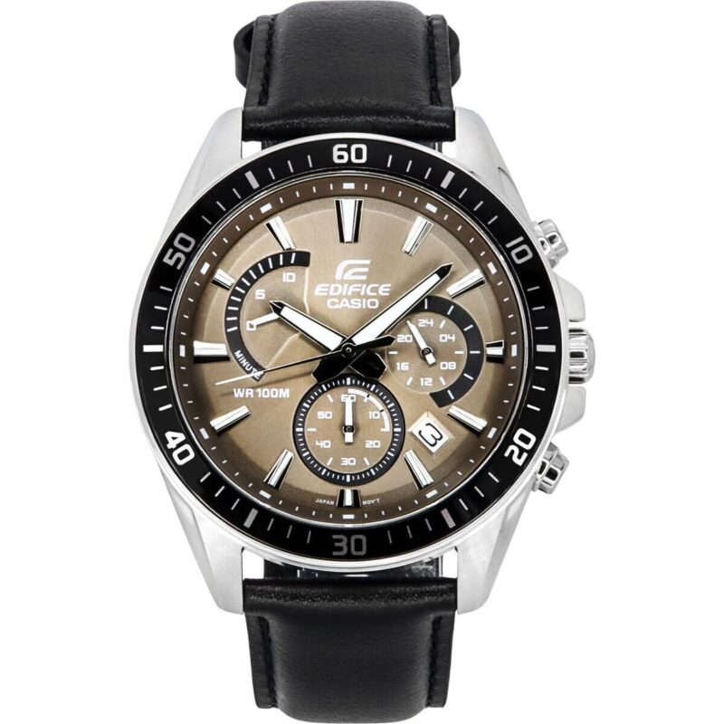 Casio Edifice Analog Standard Chronograph Leather Strap Light Brown Dial Quartz EFR-552L-5A 100M Men's Watch