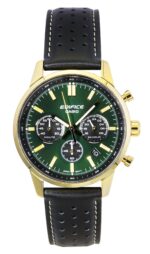 Casio Edifice Analog Chronograph Leather Strap Green Dial Quartz EFR-575CL-3A 100M Men's Watch