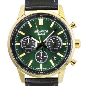 Casio Edifice Analog Chronograph Leather Strap Green Dial Quartz EFR-575CL-3A 100M Men's Watch