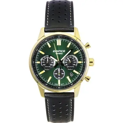 Casio Edifice Analog Chronograph Leather Strap Green Dial Quartz EFR-575CL-3A 100M Men's Watch