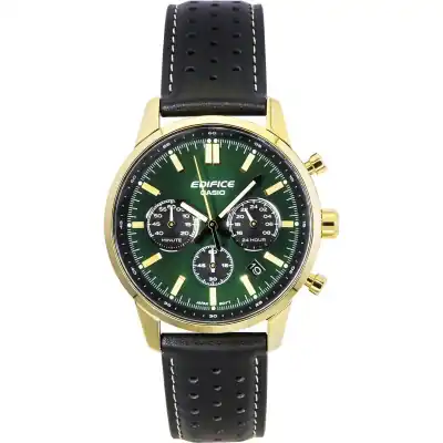 Casio Edifice Analog Chronograph Leather Strap Green Dial Quartz EFR-575CL-3A 100M Men's Watch