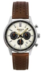 Casio Edifice Analog Chronograph Leather Strap Cream Dial Quartz EFR-575L-7A 100M Men's Watch