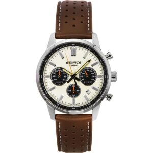 Casio Edifice Analog Chronograph Leather Strap Cream Dial Quartz EFR-575L-7A 100M Men's Watch