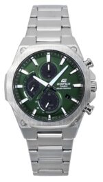 Casio Edifice Slim Line Analog Chronograph Stainless Steel Green Dial Solar EFS-S570D-3A 100M Men's Watch