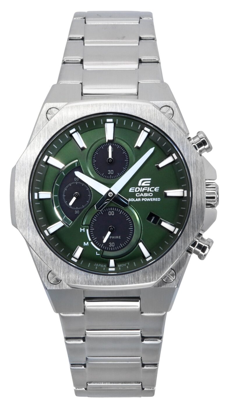 Casio Edifice Slim Line Analog Chronograph Stainless Steel Green Dial Solar EFS-S570D-3A 100M Men's Watch Casio Edifice Slim Line Analog Chronograph Stainless Steel Green Dial Solar EFS-S570D-3A 100M Men's Watch