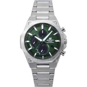 Casio Edifice Slim Line Analog Chronograph Stainless Steel Green Dial Solar EFS-S570D-3A 100M Men's Watch