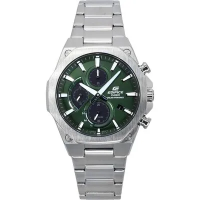 Casio Edifice Slim Line Analog Chronograph Stainless Steel Green Dial Solar EFS-S570D-3A 100M Men's Watch