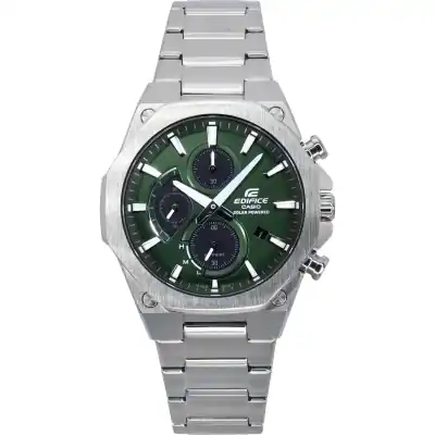 Casio Edifice Slim Line Analog Chronograph Stainless Steel Green Dial Solar EFS-S570D-3A 100M Men's Watch