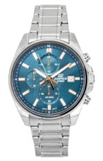 Casio Edifice Analog Standard Chronograph Stainless Steel Turquoise Dial Quartz EFV-610DE-2A 100M Men's Watch
