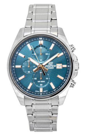 Casio Edifice Analog Standard Chronograph Stainless Steel Turquoise Dial Quartz EFV-610DE-2A 100M Men's Watch