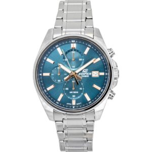 Casio Edifice Analog Standard Chronograph Stainless Steel Turquoise Dial Quartz EFV-610DE-2A 100M Men's Watch