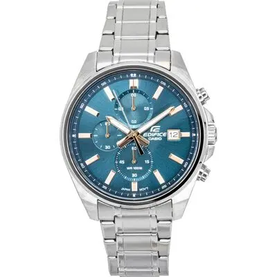 Casio Edifice Analog Standard Chronograph Stainless Steel Turquoise Dial Quartz EFV-610DE-2A 100M Men's Watch