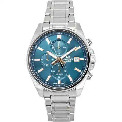 Casio Edifice Analog Standard Chronograph Stainless Steel Turquoise Dial Quartz EFV-610DE-2A 100M Men's Watch