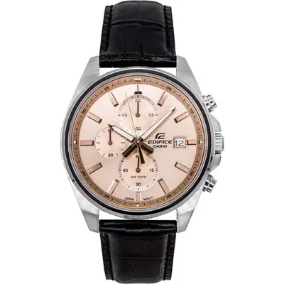 Casio Edifice Analog Standard Chronograph Leather Strap Salmon Dial Quartz EFV-610EL-5A 100M Men's Watch