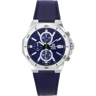 Casio Edifice Standard Chronograph Leather Strap Blue Dial Quartz EFV-640L-2A 100M Men's Watch