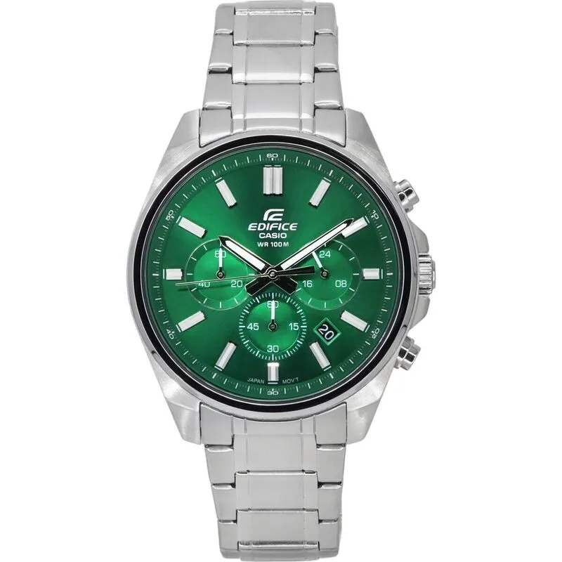 Casio Edifice Standard Analog Chronograph Stainless Steel Green Dial Quartz EFV-650D-3A 100M Men's Watch