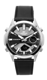 Casio Edifice Analog Digital Leather Strap Grey Dial Quartz EFV-C120L-8A 100M Men's Watch