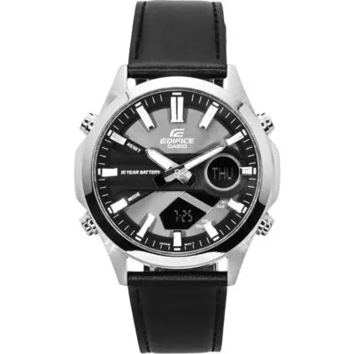 Casio Edifice Analog Digital Leather Strap Grey Dial Quartz EFV-C120L-8A 100M Men's Watch