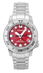 Citizen Promaster Dive Stainless Steel Red Dial Eco-Drive EO2027-50Z 200M Women's Watch