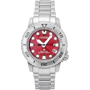 Citizen Promaster Dive Stainless Steel Red Dial Eco-Drive EO2027-50Z 200M Women's Watch