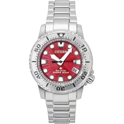 Citizen Promaster Dive Stainless Steel Red Dial Eco-Drive EO2027-50Z 200M Women's Watch