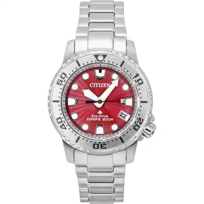 Citizen Promaster Dive Stainless Steel Red Dial Eco-Drive EO2027-50Z 200M Women's Watch Citizen Promaster Dive Stainless Steel Red Dial Eco-Drive EO2027-50Z 200M Women's Watch