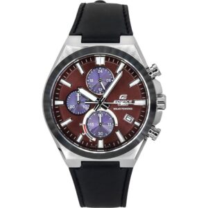 Casio Edifice Analog Chronograph Leather Strap Burgundy Dial Solar EQS-950BL-5A 100M Men's Watch