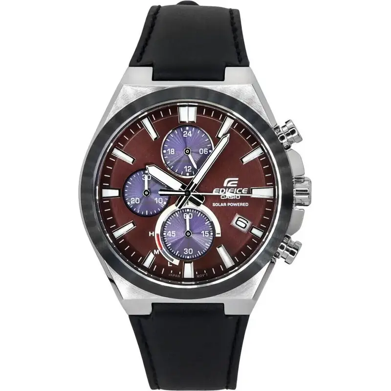 Casio Edifice Analog Chronograph Leather Strap Burgundy Dial Solar EQS-950BL-5A 100M Men's Watch