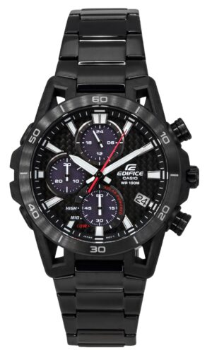 Casio Edifice Sospensione Analog Chronograph Black Ion Stainless Steel Black Dial Solar EQS-960DC-1AV 100M Men's Watch