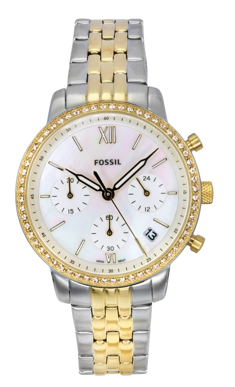 Fossil Neutra Chronograph Two Tone Stainless Steel White Mother Of Pearl Dial Quartz ES5216 Women's Watch Fossil Neutra Chronograph Two Tone Stainless Steel White Mother Of Pearl Dial Quartz ES5216 Women's Watch