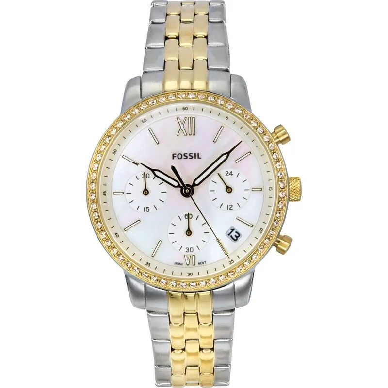 Fossil Neutra Chronograph Two Tone Stainless Steel White Mother Of Pearl Dial Quartz ES5216 Women's Watch