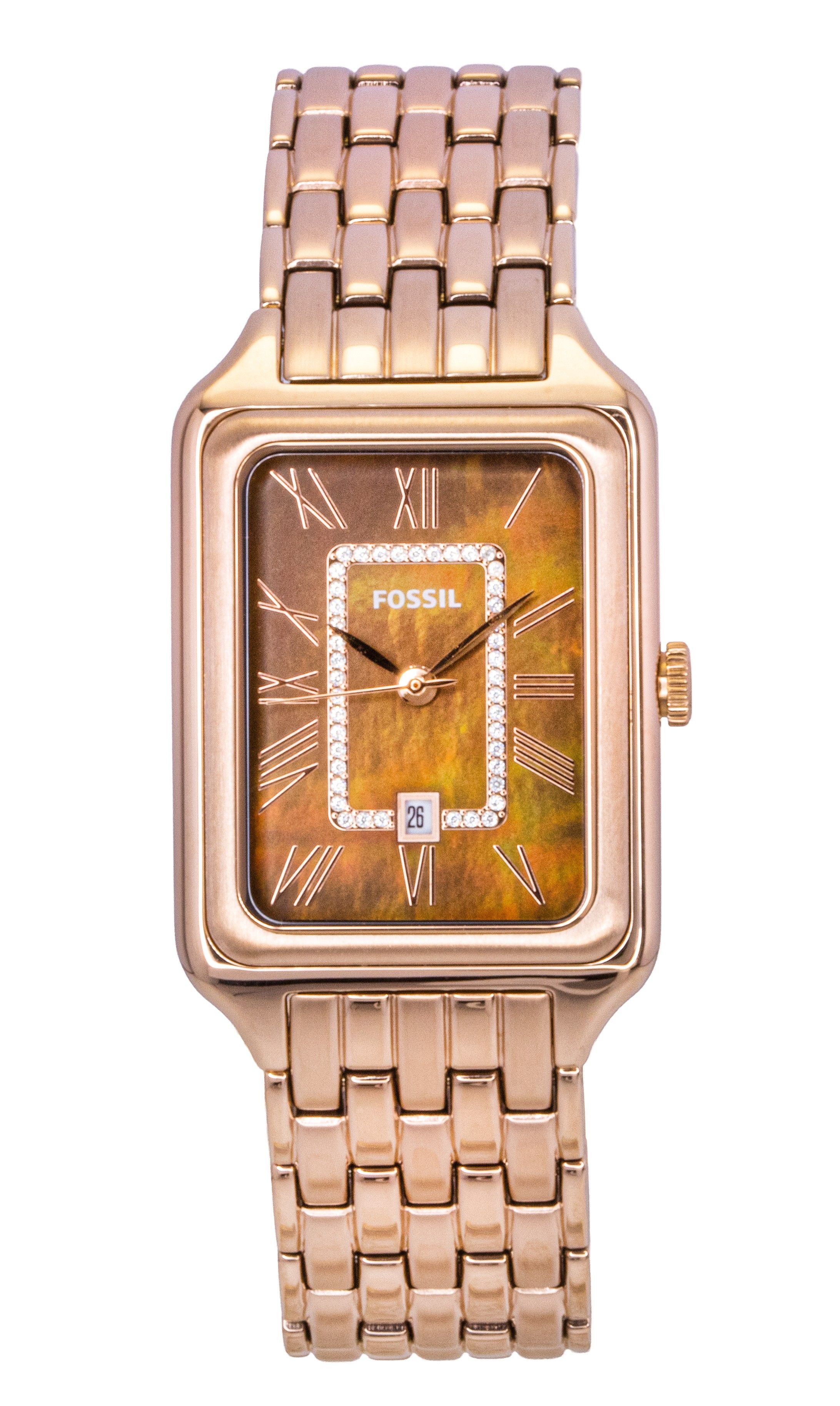 Fossil Raquel Rose Gold Tone Stainless Steel Brown Mother Of Pearl Dial Quartz ES5323 Women's Watch
