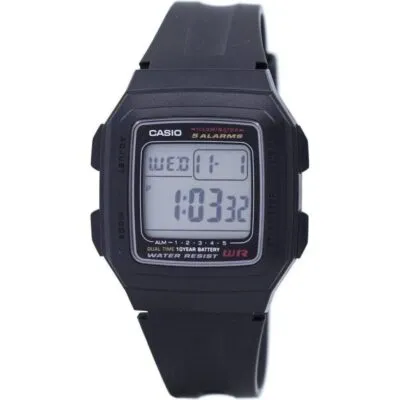 Casio Digital 5 Alarms Dual Time Illuminator F-201WA-1ADF F201WA-1ADF Men's Watch