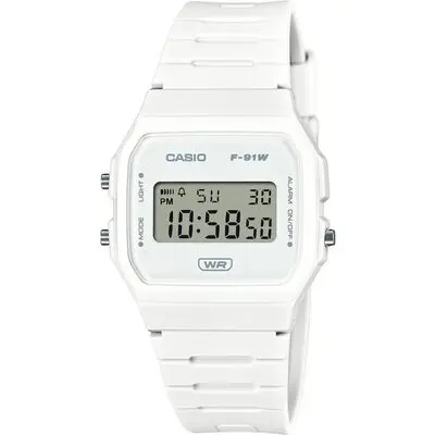 Casio Pop Digital Bio-Based White Resin Strap Quartz F-91WB-7A 100M Unisex Watch
